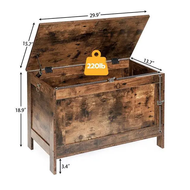 Alt view image 3 of 7 - Toy Box, Retro Wooden Look Storage Chest with Safety Hinge, Entryway Storage Bench Supports 220 lb, 29.9 x 15.7 x 18.9 Inches Toy Chest Organizer, Easy Assembly (Rustic Brown) BF75CW01G2