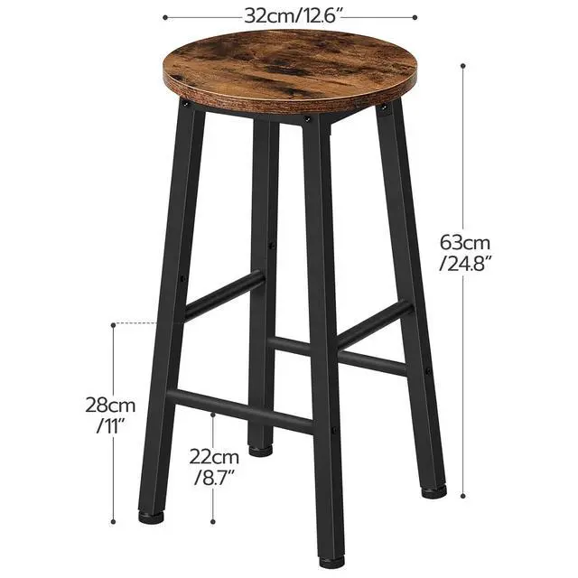 Alt view image 3 of 7 - Bar Stools, Barstools Set of 2,Counter Height Barstools, 24.8" Bar Stools for Kitchen Island, Industrial Bar Chairs, for Dining Room, Kitchen, Bar, Rustic Brown and Black BF07BY01G1