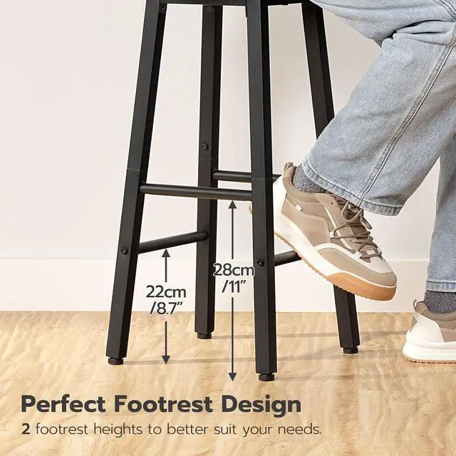 Alt view image 6 of 7 - Bar Stools, Barstools Set of 2,Counter Height Barstools, 24.8" Bar Stools for Kitchen Island, Industrial Bar Chairs, for Dining Room, Kitchen, Bar, Rustic Brown and Black BF07BY01G1