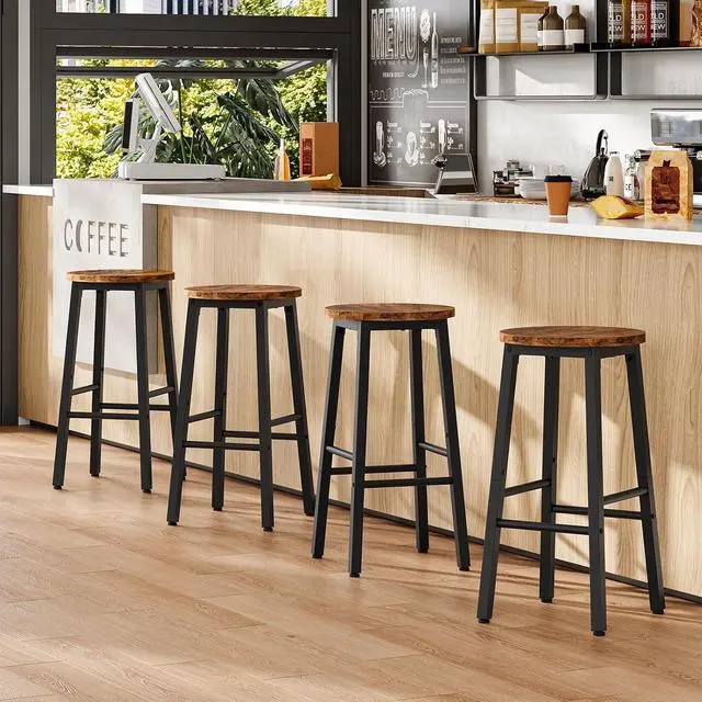 Alt view image 2 of 7 - Bar Stools, Barstools Set of 4,Counter Height Barstools, 24.8" Bar Stools for Kitchen Island, Industrial Bar Chairs, for Dining Room, Kitchen, Bar, Rustic Brown and Black BF07BYP401G1