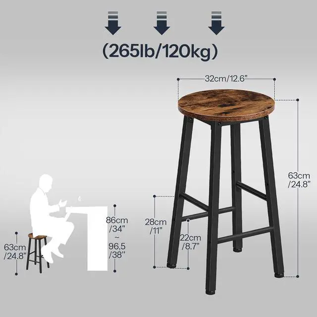 Alt view image 3 of 7 - Bar Stools, Barstools Set of 4,Counter Height Barstools, 24.8" Bar Stools for Kitchen Island, Industrial Bar Chairs, for Dining Room, Kitchen, Bar, Rustic Brown and Black BF07BYP401G1
