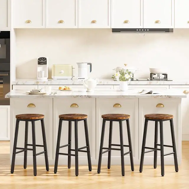 Alt view image 4 of 7 - Bar Stools, Barstools Set of 4,Counter Height Barstools, 24.8" Bar Stools for Kitchen Island, Industrial Bar Chairs, for Dining Room, Kitchen, Bar, Rustic Brown and Black BF07BYP401G1