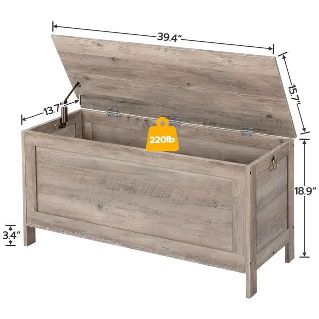 Alt view image 4 of 7 - Toy Box, Retro Wooden Look Storage Chest with Safety Hinge, Entryway Storage Bench Supports 220 lb, 39.4 x 15.7 x 18.9 Inches Toy Chest Organizer, Easy Assembly (Greige) BG100CW01G1