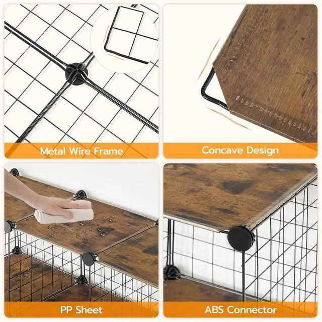Alt view image 6 of 7 - Wire Cube Storage Organizer, 9-Cube Shelves, Modular Shelves with Metal Grid, DIY Closet Cabinet for Living Room, Bedroom, Rustic Brown and Black BF09CW01