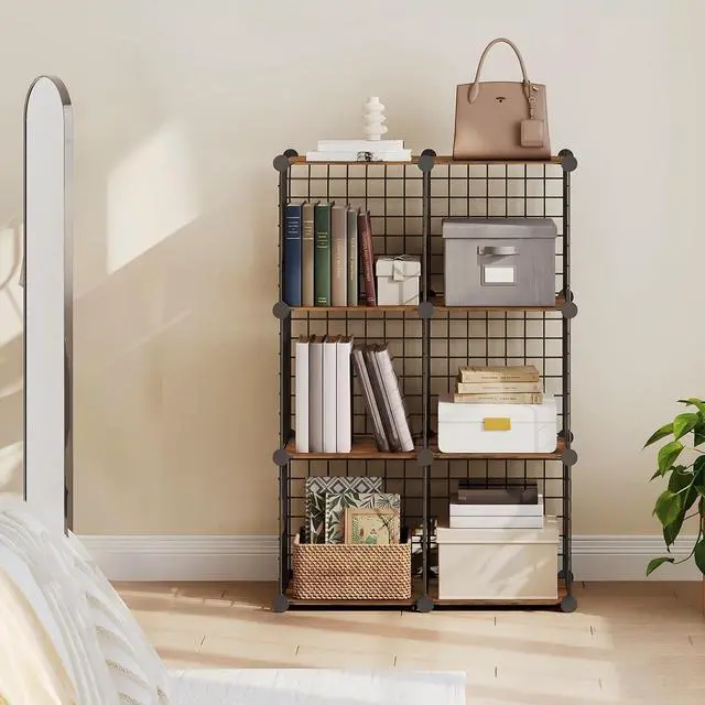 Alt view image 4 of 7 - Wire Cube Storage Organizer, 6-Cube Shelves, Modular Shelves with Metal Grid, DIY Closet Cabinet for Living Room, Bedroom, Rustic Brown and Black BF06CW01