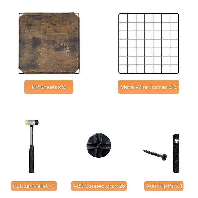 Alt view image 6 of 7 - Wire Cube Storage Organizer, 6-Cube Shelves, Modular Shelves with Metal Grid, DIY Closet Cabinet for Living Room, Bedroom, Rustic Brown and Black BF06CW01