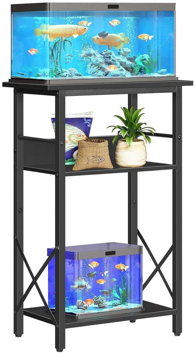 Main image of 10 Gallon Aquarium Stand, 3-Tier Fish Tank Stand with Storage, Reptile Turtle Tank Stand with Metal Frame, 20.5" L x 11" W , Black BB52FT01