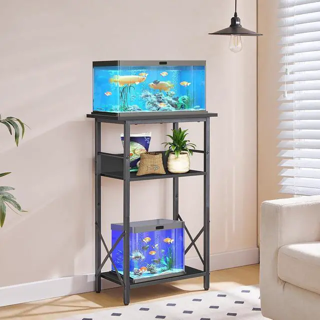 Alt view image 4 of 7 - 10 Gallon Aquarium Stand, 3-Tier Fish Tank Stand with Storage, Reptile Turtle Tank Stand with Metal Frame, 20.5" L x 11" W , Black BB52FT01