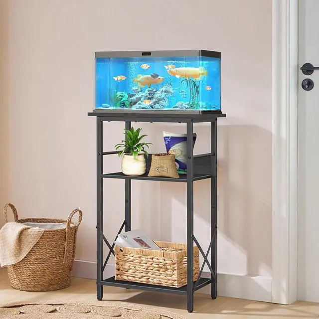 Alt view image 2 of 7 - 10 Gallon Aquarium Stand, 3-Tier Fish Tank Stand with Storage, Reptile Turtle Tank Stand with Metal Frame, 20.5" L x 11" W , Black BB52FT01