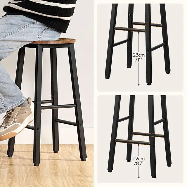 Alt view image 6 of 7 - Bar Stools, Barstools Set of 4,Counter Height Barstools, 24.8" Bar Stools for Kitchen Island, Industrial Bar Chairs, for Dining Room, Kitchen, Bar, Rustic Brown and Black BF07BYP401G1