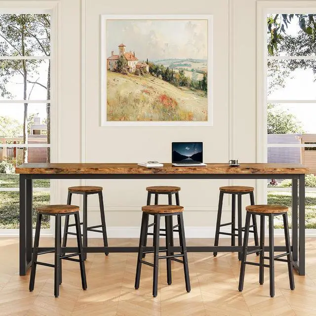 Alt view image 5 of 7 - Bar Stools, Barstools Set of 4,Counter Height Barstools, 24.8" Bar Stools for Kitchen Island, Industrial Bar Chairs, for Dining Room, Kitchen, Bar, Rustic Brown and Black BF07BYP401G1