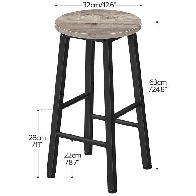 Alt view image 3 of 7 - Bar Stools Set of 2, Counter Height Bar Stools, 25.8" Bar Stools for Kitchen Island, Industrial Kitchen Bar Chairs, for Dining Room, Kitchen, Bar, Greige and Black BG07BY01G1N2