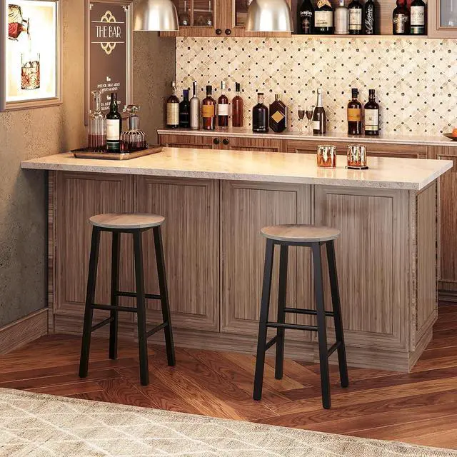 Alt view image 4 of 7 - Bar Stools Set of 2, Counter Height Bar Stools, 25.8" Bar Stools for Kitchen Island, Industrial Kitchen Bar Chairs, for Dining Room, Kitchen, Bar, Greige and Black BG07BY01G1N2