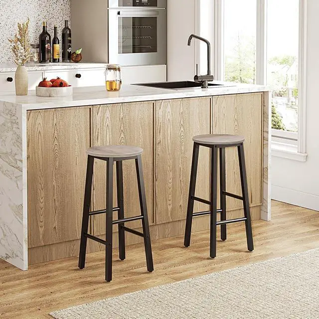 Alt view image 5 of 7 - Bar Stools Set of 2, Counter Height Bar Stools, 25.8" Bar Stools for Kitchen Island, Industrial Kitchen Bar Chairs, for Dining Room, Kitchen, Bar, Greige and Black BG07BY01G1N2