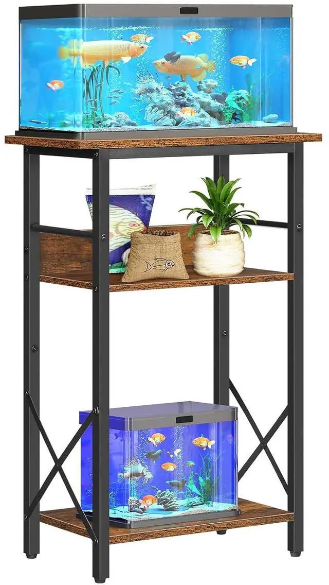 Main image of 10 Gallon Aquarium Stand, 3-Tier Fish Tank Stand with Storage, Reptile Turtle Tank Stand with Metal Frame, 20.5" L x 11" W , Rustic Brown BF52FT01