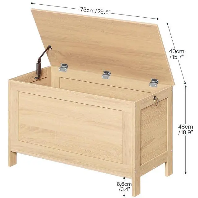 Alt view image 3 of 7 - Toy Box, Retro Wooden Look Storage Chest with Safety Hinge, Entryway Storage Bench Supports 220 lb, 29.9 x 15.7 x 18.9 Inches Toy Chest Organizer, Easy Assembly (Natural) NL75CW01G2