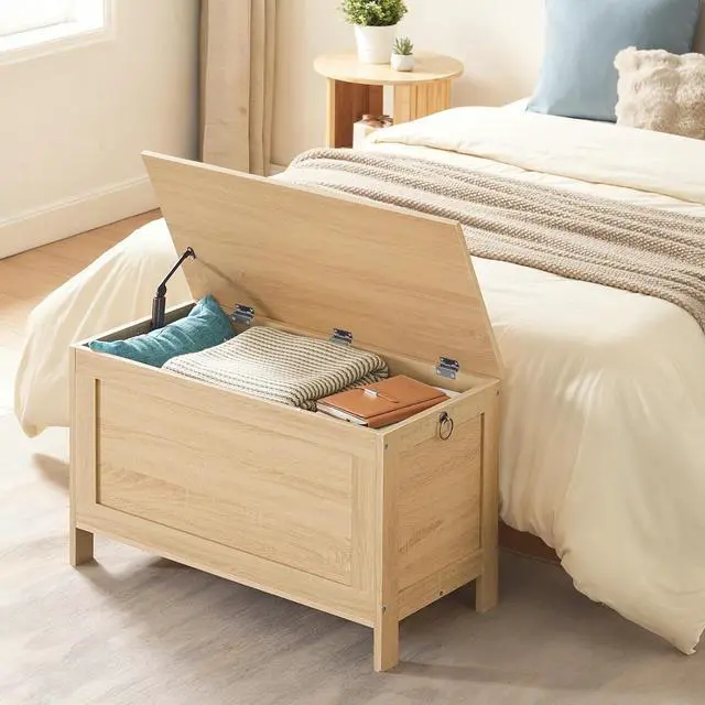 Alt view image 2 of 7 - Toy Box, Retro Wooden Look Storage Chest with Safety Hinge, Entryway Storage Bench Supports 220 lb, 29.9 x 15.7 x 18.9 Inches Toy Chest Organizer, Easy Assembly (Natural) NL75CW01G2
