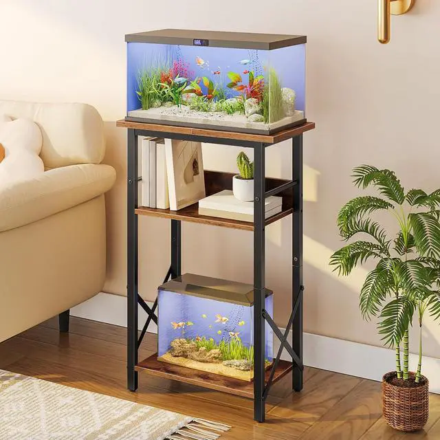 Alt view image 2 of 7 - 10 Gallon Aquarium Stand, 3-Tier Fish Tank Stand with Storage, Reptile Turtle Tank Stand with Metal Frame, 20.5" L x 11" W , Rustic Brown BF52FT01