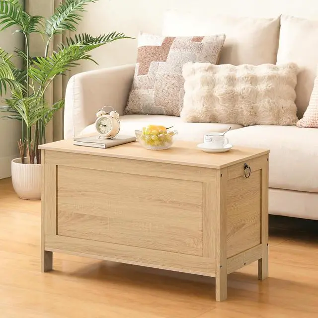 Alt view image 4 of 7 - Toy Box, Retro Wooden Look Storage Chest with Safety Hinge, Entryway Storage Bench Supports 220 lb, 29.9 x 15.7 x 18.9 Inches Toy Chest Organizer, Easy Assembly (Natural) NL75CW01G2