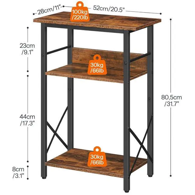 Alt view image 3 of 7 - 10 Gallon Aquarium Stand, 3-Tier Fish Tank Stand with Storage, Reptile Turtle Tank Stand with Metal Frame, 20.5" L x 11" W , Rustic Brown BF52FT01
