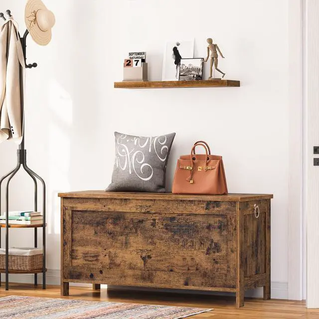 Alt view image 3 of 7 - Toy Box, Retro Wooden Look Storage Chest with Safety Hinge, Entryway Storage Bench Supports 220 lb, 39.4 x 15.7 x 18.9 Inches Toy Chest Organizer, Easy Assembly (Rustic Brown) BF100CW01