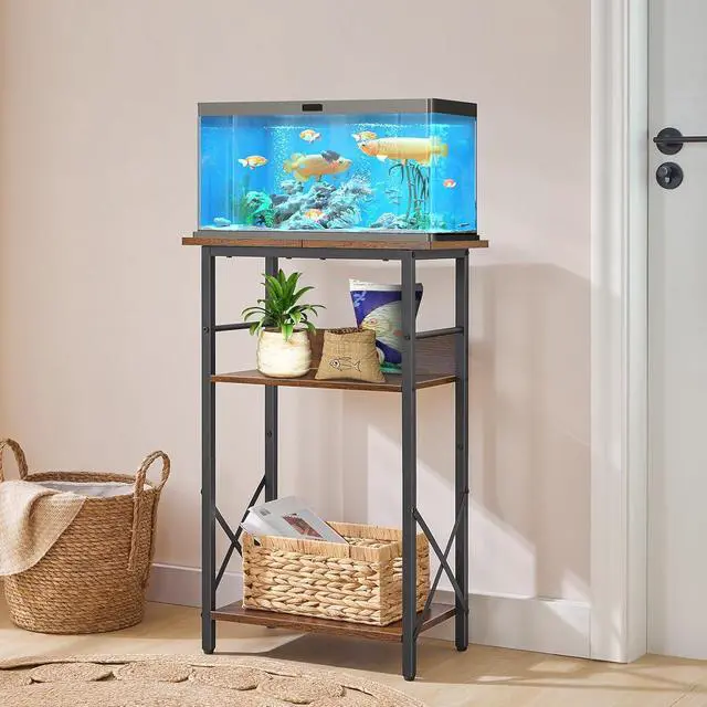 Alt view image 5 of 7 - 10 Gallon Aquarium Stand, 3-Tier Fish Tank Stand with Storage, Reptile Turtle Tank Stand with Metal Frame, 20.5" L x 11" W , Rustic Brown BF52FT01