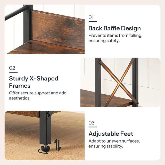 Alt view image 6 of 7 - 10 Gallon Aquarium Stand, 3-Tier Fish Tank Stand with Storage, Reptile Turtle Tank Stand with Metal Frame, 20.5" L x 11" W , Rustic Brown BF52FT01