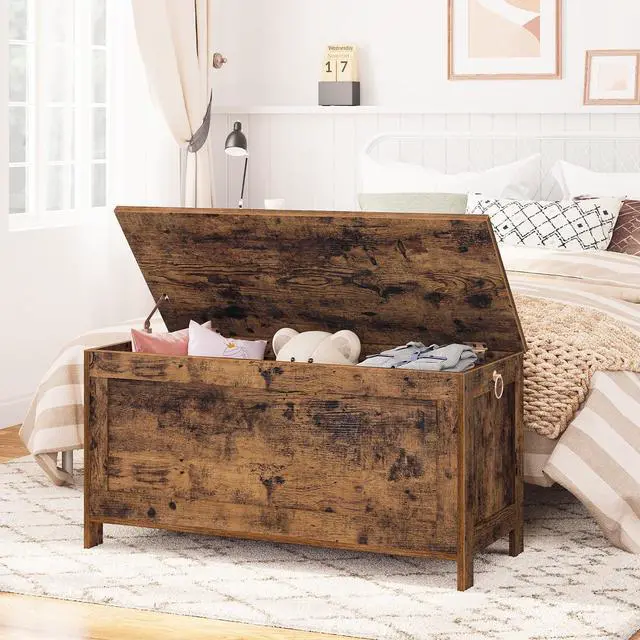 Alt view image 4 of 7 - Toy Box, Retro Wooden Look Storage Chest with Safety Hinge, Entryway Storage Bench Supports 220 lb, 39.4 x 15.7 x 18.9 Inches Toy Chest Organizer, Easy Assembly (Rustic Brown) BF100CW01