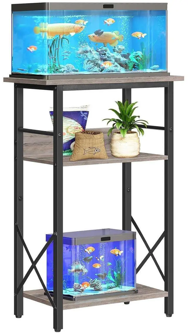 Main image of 10 Gallon Aquarium Stand, 3-Tier Fish Tank Stand with Storage, Reptile Turtle Tank Stand with Metal Frame, 20.5" L x 11" W , Greige BG52FT01