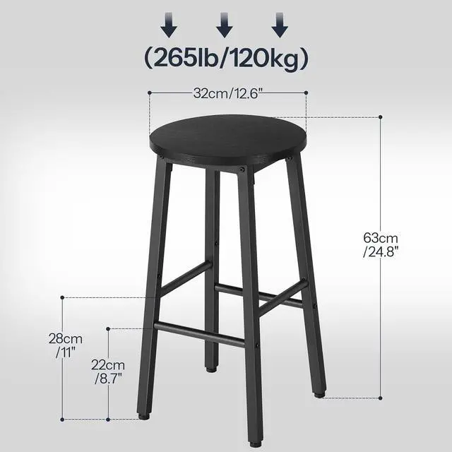 Alt view image 3 of 7 - Bar Stools, Bar stools Set of 2,Counter Height Bar Stools, 24.8" Barstools for Kitchen Island, Industrial Kitchen Bar Chairs, for Dining Room, Bar, Black BB07BY01G1N2