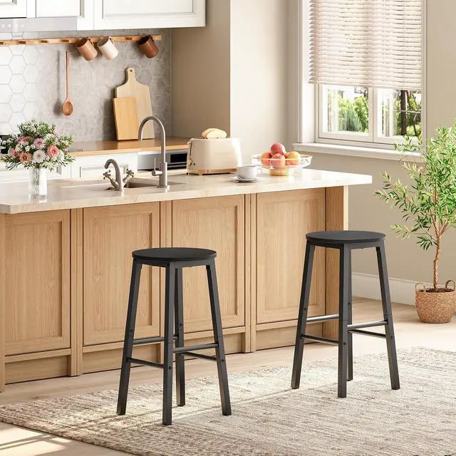 Alt view image 5 of 7 - Bar Stools, Bar stools Set of 2,Counter Height Bar Stools, 24.8" Barstools for Kitchen Island, Industrial Kitchen Bar Chairs, for Dining Room, Bar, Black BB07BY01G1N2