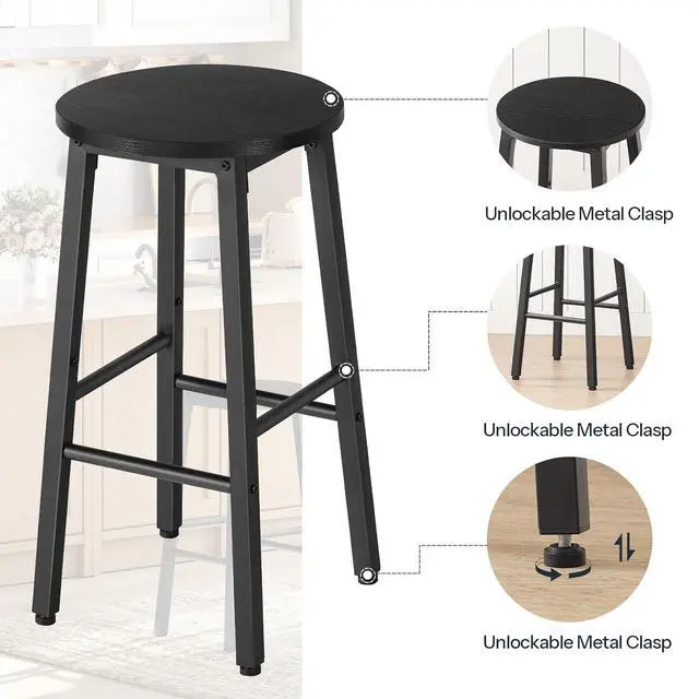 Alt view image 7 of 7 - Bar Stools, Bar stools Set of 2,Counter Height Bar Stools, 24.8" Barstools for Kitchen Island, Industrial Kitchen Bar Chairs, for Dining Room, Bar, Black BB07BY01G1N2
