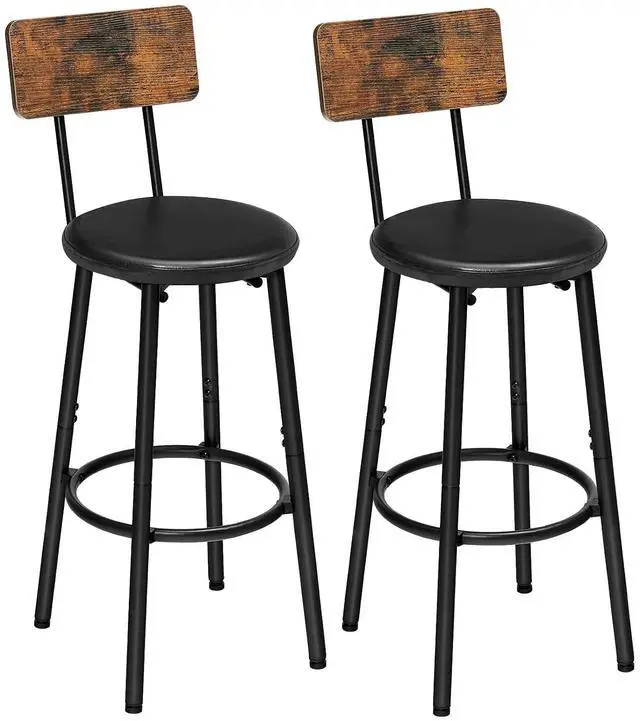 Main image of Bar Stools, Bar Stools Set of 2 with PU Upholstered, Bar Chairs with Footrest and Back, 26" Bar Stools for Kitchen Island, Dining Room, Easy to Assemble, Rustic Brown and Black BF31BY01G2