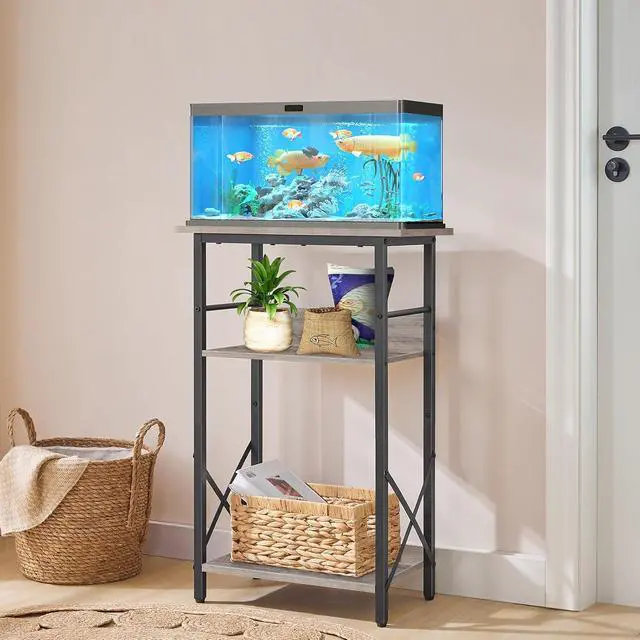 Alt view image 5 of 7 - 10 Gallon Aquarium Stand, 3-Tier Fish Tank Stand with Storage, Reptile Turtle Tank Stand with Metal Frame, 20.5" L x 11" W , Greige BG52FT01