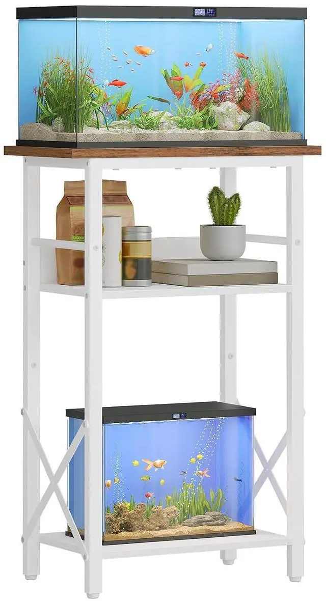 Main image of 10 Gallon Aquarium Stand, 3-Tier Fish Tank Stand with Storage, Reptile Turtle Tank Stand with Metal Frame, 20.5" L x 11" W, Walnut and White WH52FT01
