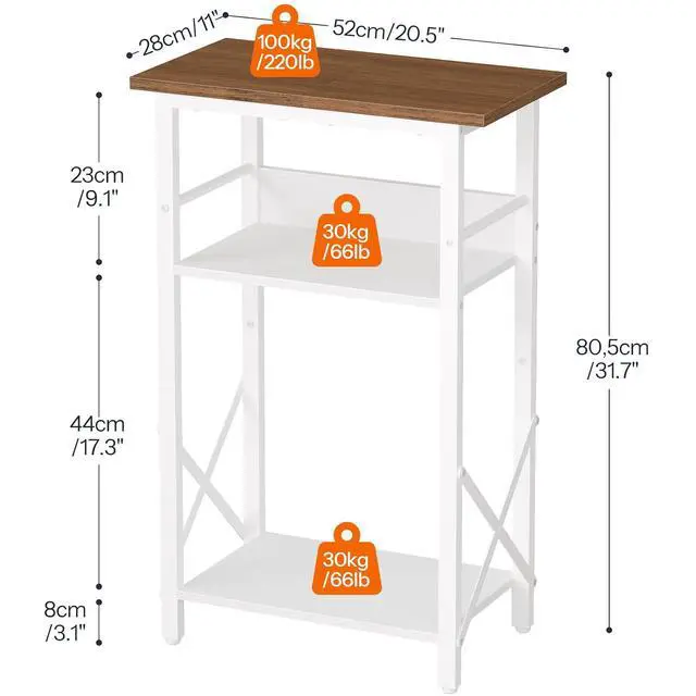 Alt view image 3 of 7 - 10 Gallon Aquarium Stand, 3-Tier Fish Tank Stand with Storage, Reptile Turtle Tank Stand with Metal Frame, 20.5" L x 11" W, Walnut and White WH52FT01
