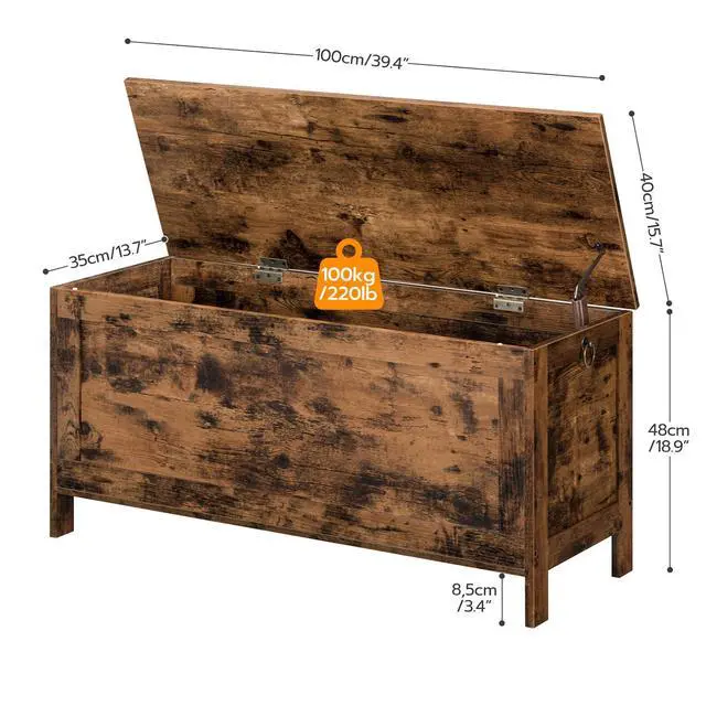 Alt view image 6 of 7 - Toy Box, Retro Wooden Look Storage Chest with Safety Hinge, Entryway Storage Bench Supports 220 lb, 39.4 x 15.7 x 18.9 Inches Toy Chest Organizer, Easy Assembly (Rustic Brown) BF100CW01