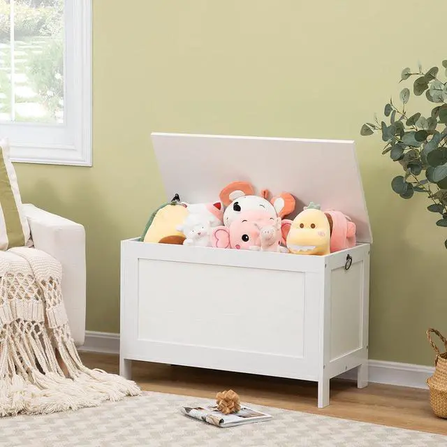 Alt view image 2 of 7 - Toy Box, Retro Wooden Look Storage Chest with Safety Hinge, Entryway Storage Bench Supports 220 lb, 29.9 x 15.7 x 18.9 Inches Toy Chest Organizer, Easy Assembly (White) WT75CW01G1