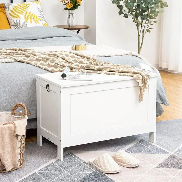 Alt view image 3 of 7 - Toy Box, Retro Wooden Look Storage Chest with Safety Hinge, Entryway Storage Bench Supports 220 lb, 29.9 x 15.7 x 18.9 Inches Toy Chest Organizer, Easy Assembly (White) WT75CW01G1