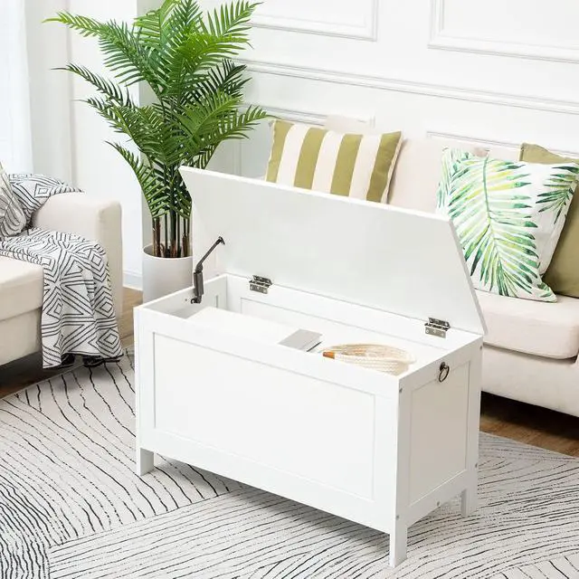 Alt view image 4 of 7 - Toy Box, Retro Wooden Look Storage Chest with Safety Hinge, Entryway Storage Bench Supports 220 lb, 29.9 x 15.7 x 18.9 Inches Toy Chest Organizer, Easy Assembly (White) WT75CW01G1