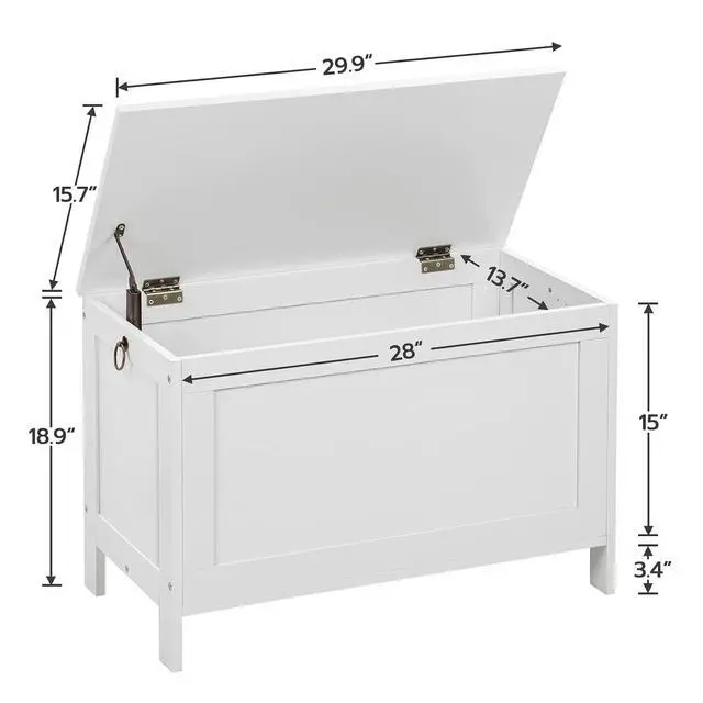 Alt view image 7 of 7 - Toy Box, Retro Wooden Look Storage Chest with Safety Hinge, Entryway Storage Bench Supports 220 lb, 29.9 x 15.7 x 18.9 Inches Toy Chest Organizer, Easy Assembly (White) WT75CW01G1
