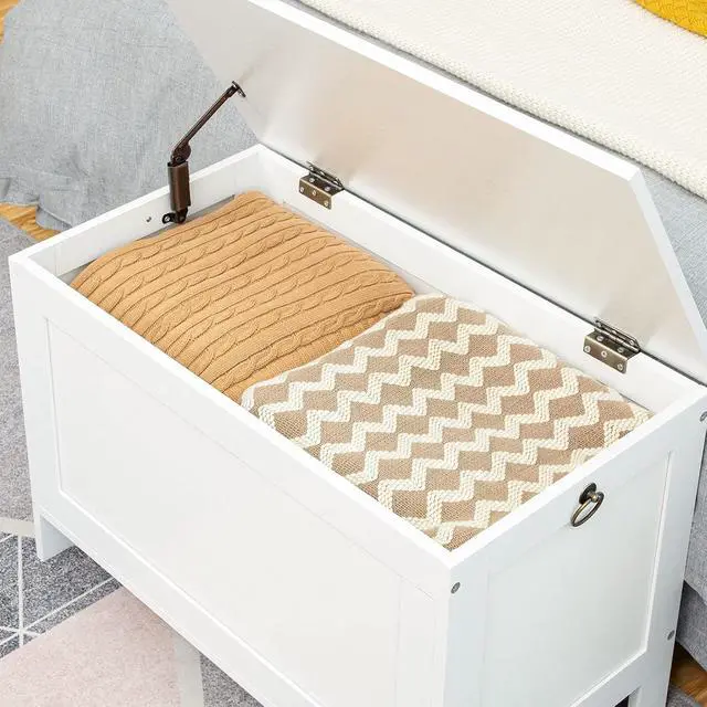 Alt view image 6 of 7 - Toy Box, Retro Wooden Look Storage Chest with Safety Hinge, Entryway Storage Bench Supports 220 lb, 29.9 x 15.7 x 18.9 Inches Toy Chest Organizer, Easy Assembly (White) WT75CW01G1