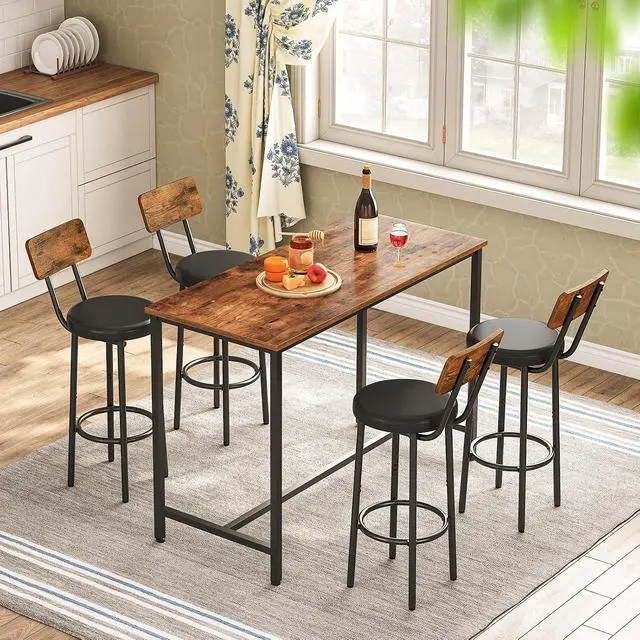 Alt view image 4 of 7 - Bar Stools, Bar Stools Set of 2 with PU Upholstered, Bar Chairs with Footrest and Back, 26" Bar Stools for Kitchen Island, Dining Room, Easy to Assemble, Rustic Brown and Black BF31BY01G2