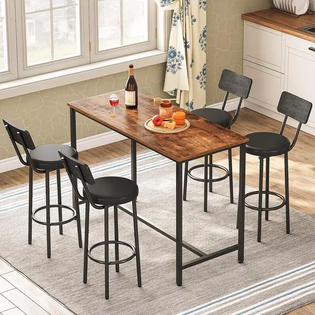Alt view image 2 of 7 - Bar Stools, Set of 2 Bar Stools with PU Upholstered, Bar Chairs with Footrest and Back, 26" Barstools for Kitchen Island, Dining Room, Easy to Assemble, Black BK31BY01G2