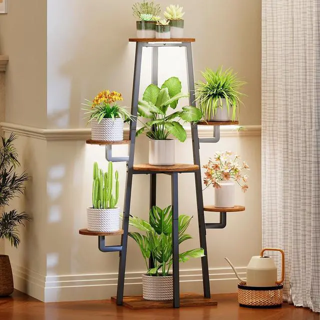 Main image of Plant Stand Indoor with Grow Lights, 7-Tier Plant Shelf for Multiple Indoor Plants, 47.2" Corner Plant Stand Organizer with Metal Frame, for Living Room, Balcony, Patio, Rustic Brown BF04DHJ01