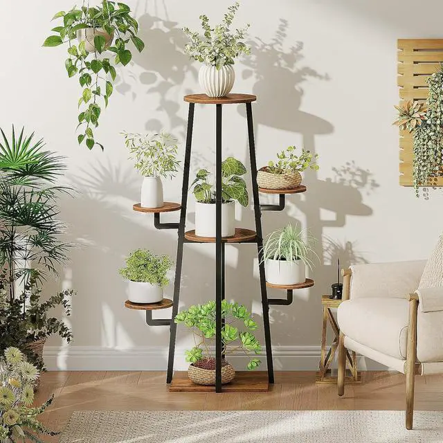 Alt view image 6 of 7 - Plant Stand Indoor with Grow Lights, 7-Tier Plant Shelf for Multiple Indoor Plants, 47.2" Corner Plant Stand Organizer with Metal Frame, for Living Room, Balcony, Patio, Rustic Brown BF04DHJ01