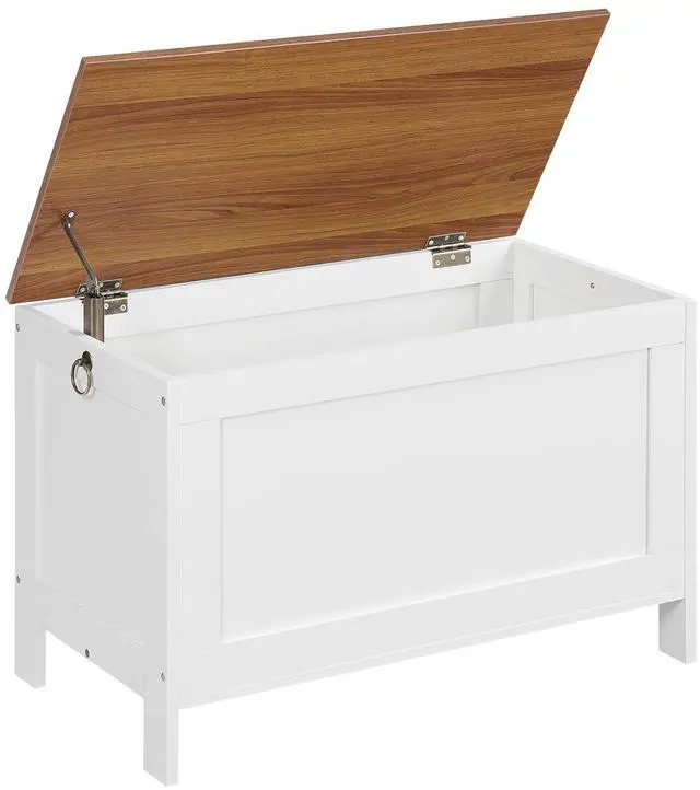 Main image of Toy Box, Retro Wooden Look Storage Chest with Safety Hinge, Entryway Storage Bench Supports 220 lb, 29.9 x 15.7 x 18.9 Inches Toy Chest Organizer, Easy Assembly (White and Walnut) WH75CW01G1