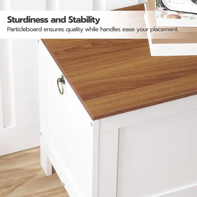 Alt view image 4 of 7 - Toy Box, Retro Wooden Look Storage Chest with Safety Hinge, Entryway Storage Bench Supports 220 lb, 29.9 x 15.7 x 18.9 Inches Toy Chest Organizer, Easy Assembly (White and Walnut) WH75CW01G1