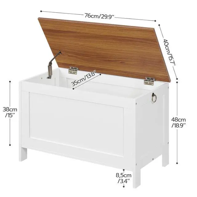 Alt view image 7 of 7 - Toy Box, Retro Wooden Look Storage Chest with Safety Hinge, Entryway Storage Bench Supports 220 lb, 29.9 x 15.7 x 18.9 Inches Toy Chest Organizer, Easy Assembly (White and Walnut) WH75CW01G1