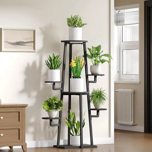 Alt view image 4 of 7 - Plant Stand Indoor with Grow Lights, 7-Tier Plant Shelf | for Multiple Indoor Plants, 47.2"Corner Plant Stand Organizer with Metal Frame, for Living Room, Balcony, Patio